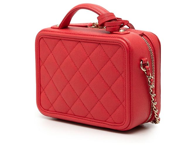 Chanel Red Small Caviar CC Filigree Vanity Case Rouge - vue 2