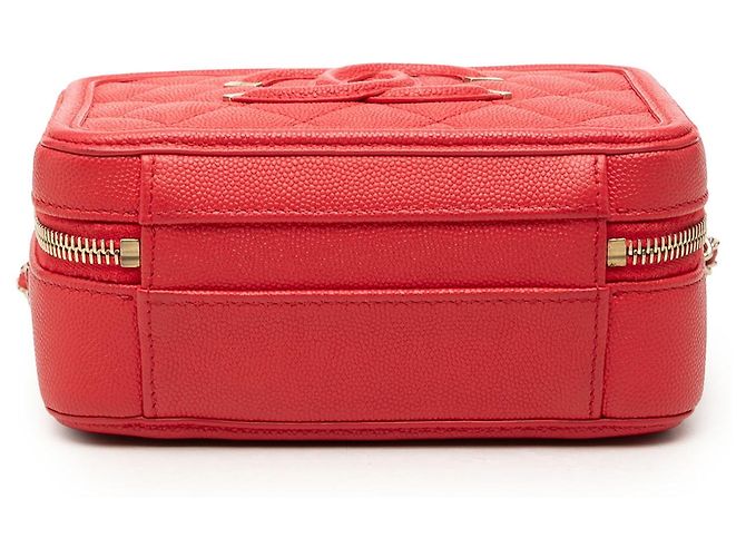 Chanel Red Small Caviar CC Filigree Vanity Case Rouge - vue 3