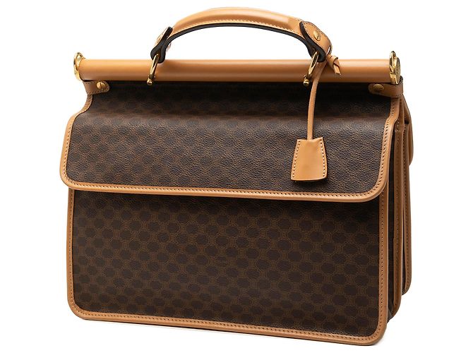 Céline Bolso Satchel Celine Brown Macadam Coated Canvas Castaño - vista 2