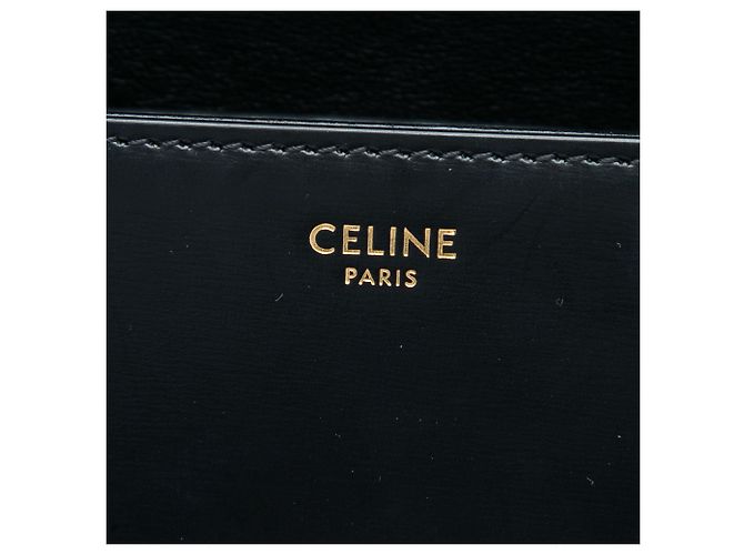 Céline Celine Claude Schultertasche aus glänzendem schwarzem Kalbsleder mit Triomphe - Ansicht 5