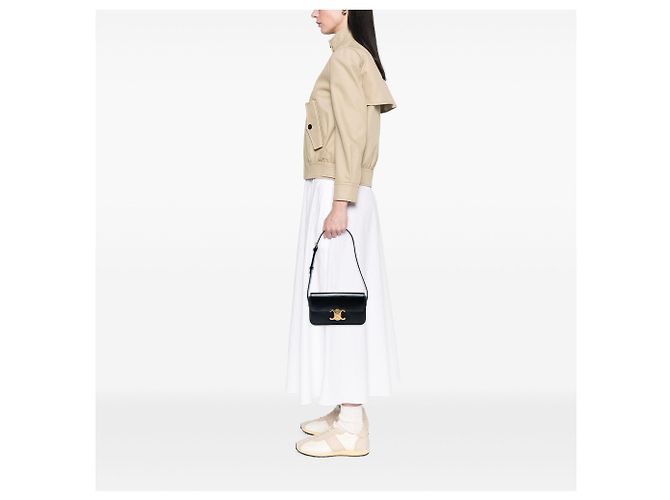 Céline Celine Claude Schultertasche aus glänzendem schwarzem Kalbsleder mit Triomphe - Ansicht 6