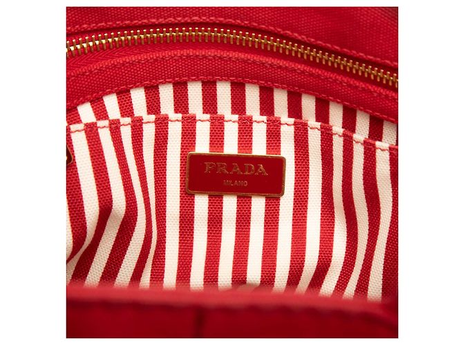 Prada Sac Tote Small Canvas Canapa Logo Rouge - vue 5
