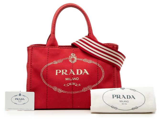 Prada Sac Tote Small Canvas Canapa Logo Rouge - vue 7