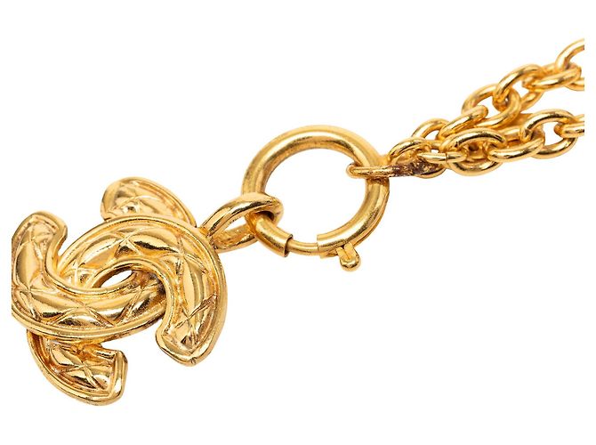 Colar com pingente acolchoado Chanel Gold CC banhado a ouro Dourado - vista 4