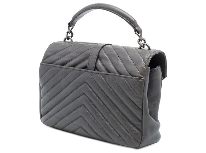 Autre Marque Saint Laurent College Satchel aus Lammleder in Grau, Chevron-Steppung, Medium Braun Anthrazitgrau - Ansicht 2