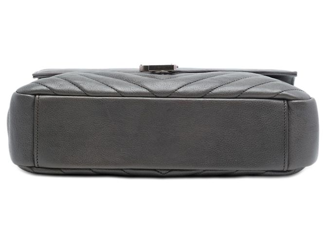 Autre Marque Saint Laurent College Satchel aus Lammleder in Grau, Chevron-Steppung, Medium Braun Anthrazitgrau - Ansicht 3