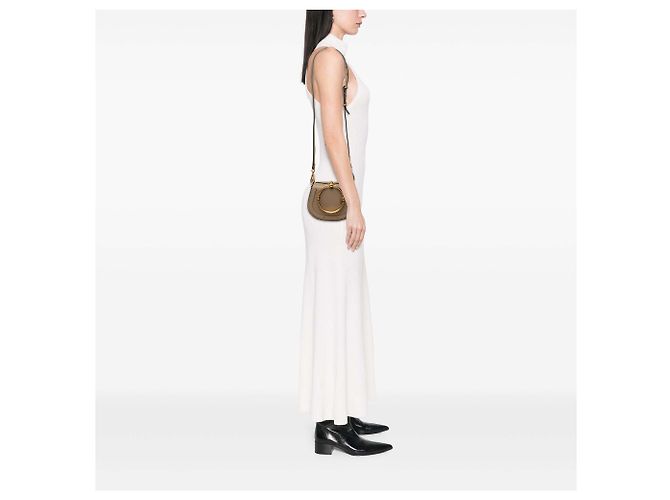 Chloé Nile Kleine Lederhandtasche Grau mit Armband Braun - vista 6
