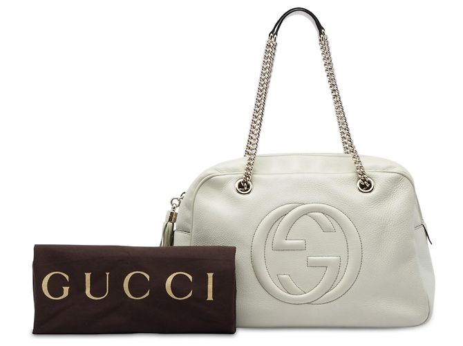 Borsa a tracolla Gucci Soho in vitello bianco con catena - vista 6