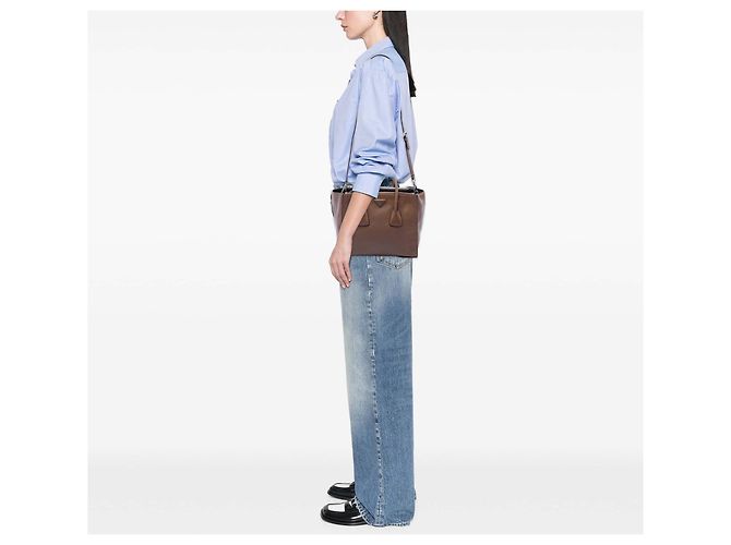 Double Bolso Prada de piel de becerro glacé marrón con doble asa y doble bolsillo Castaño - vista 6