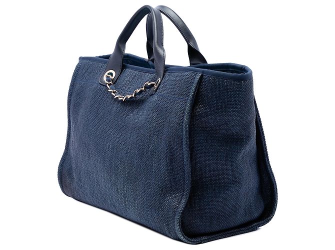 Borsa Tote Chanel Deauville Medium in tela blu - vista 2