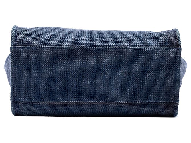 Borsa Tote Chanel Deauville Medium in tela blu - vista 3