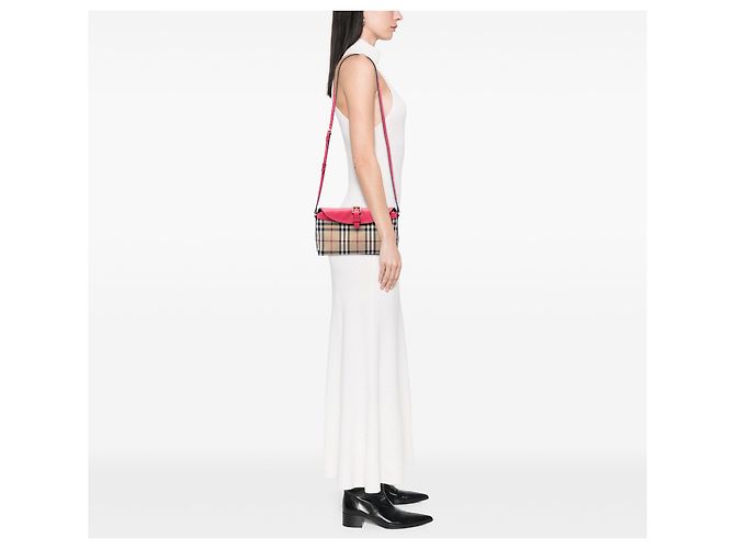 Burberry Beige Haymarket Check Canvas Leah Crossbody - vista 6
