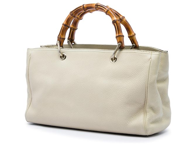 Borsa Gucci White Medium Calfskin Bamboo Shopper Satchel Bianco - vista 2