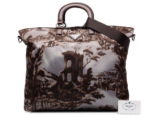 Sac à main Prada en Tessuto Stampato marron - vue 7