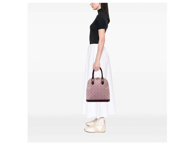 Louis Vuitton Red Monogram Mini Lin Alma Haut Rosso Bordò - vista 5