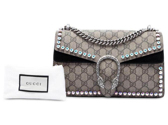 Borsa a tracolla Gucci Dionysus Medium GG Supreme Beige con cristalli - vista 7