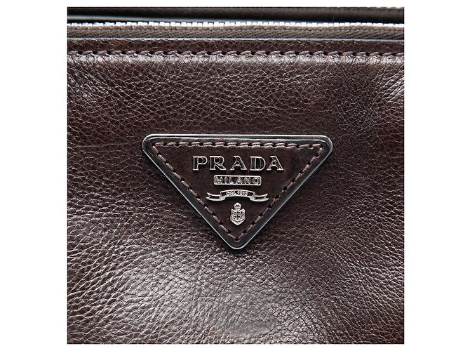 Double Bolsa Prada em couro de bezerro glace marrom com alça dupla e bolso duplo Castanho escuro - vista 5