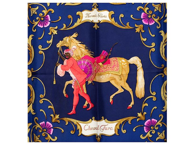 Pañuelo de seda Hermès Blue Cheval Turc 90 Azul - vista 2