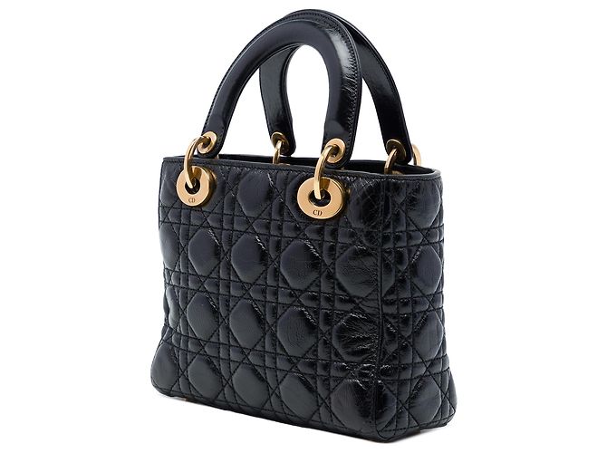 Autre Marque Dior Black Small Crinkled Patent Cannage My ABCDior Lady Dior Nero - vista 2