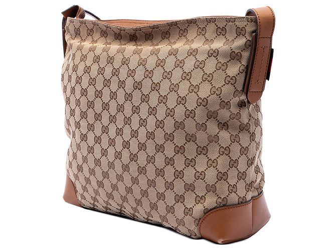 Borsa a tracolla Gucci in tela GG beige con banda Web - vista 2