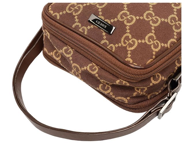 Pouch accessori Gucci in tela GG marrone con doppia zip - vista 6