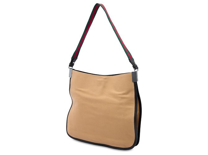 Borsa a tracolla Gucci in tela beige con banda Web - vista 2