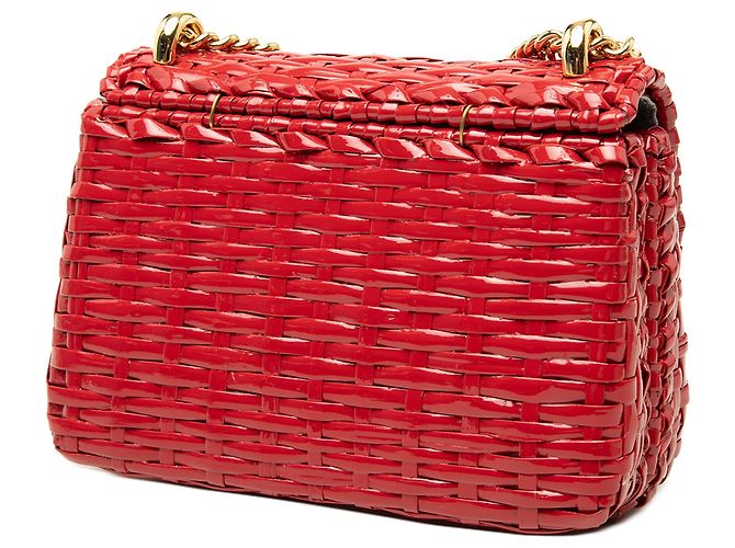 Gucci Mini GG Marmont in vimini laccato rosso, borsa a tracolla con patta - vista 2
