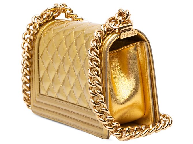 Chanel Gold Small Quilted Metallic Patent Boy Flap Golden - Ansicht 2