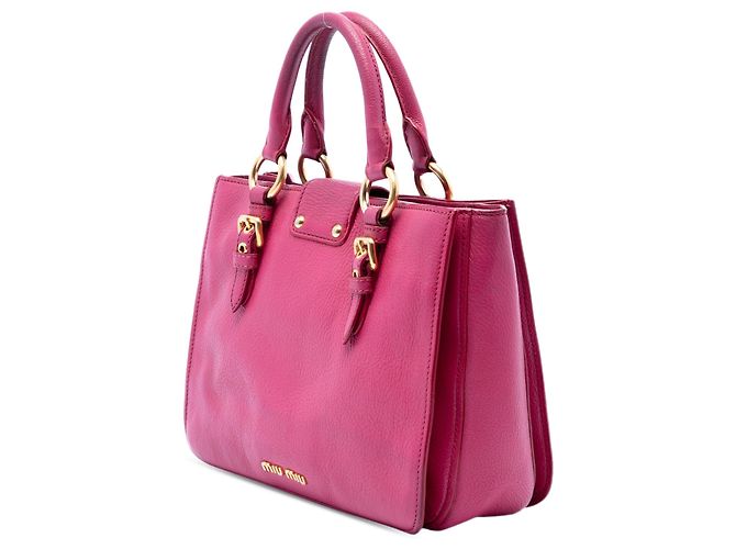 Borsa Satchel Miu Miu in pelle di capra rosa Madras - vista 2