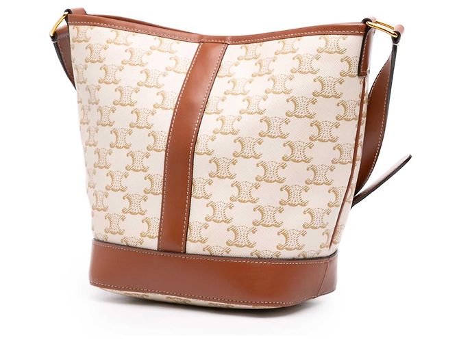 Céline Celine Small Triomphe Bucket Bag aus beschichtetem Canvas Beige - Ansicht 2