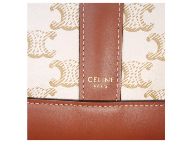 Céline Celine Small Triomphe Bucket Bag aus beschichtetem Canvas Beige - Ansicht 5