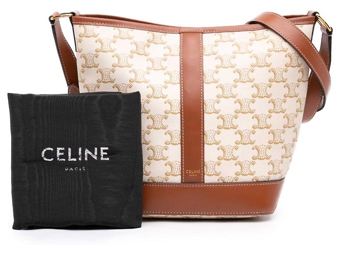 Céline Celine Small Triomphe Bucket Bag aus beschichtetem Canvas Beige - Ansicht 7