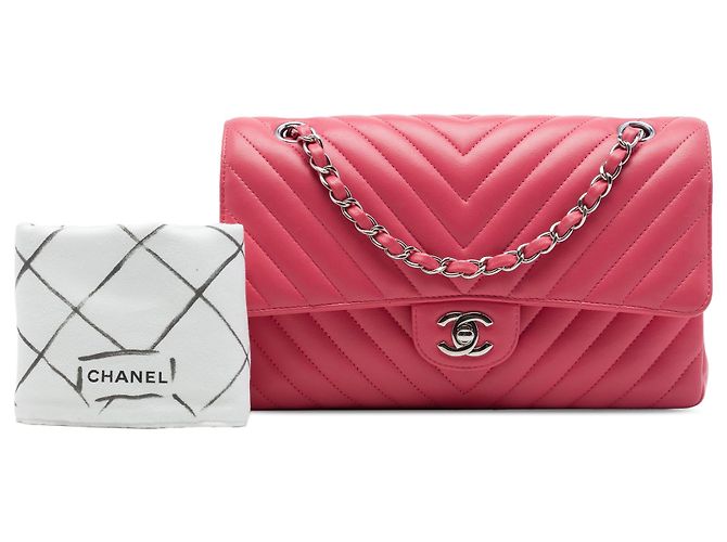 Chanel Pink Medium Classic Chevron Lambskin Double Flap Rose - vue 7