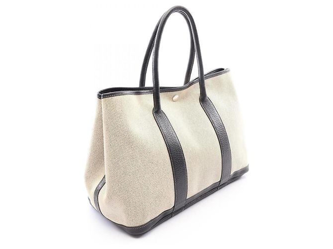 Hermès Borsa Tote Hermes Garden Party PM Optical H Nero Beige Crudo - vista 2