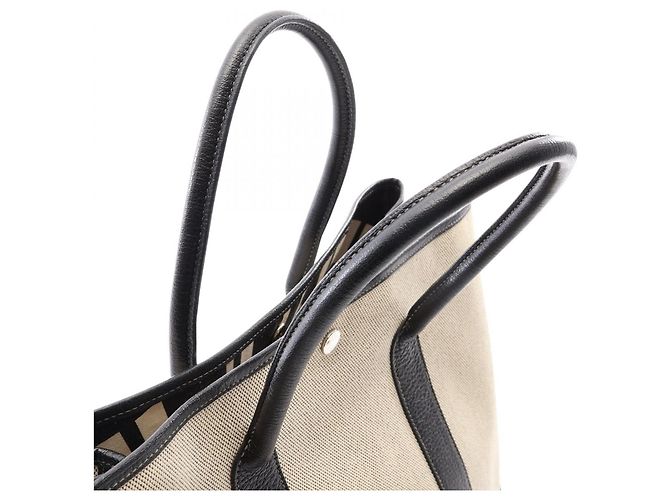 Hermès Borsa Tote Hermes Garden Party PM Optical H Nero Beige Crudo - vista 9