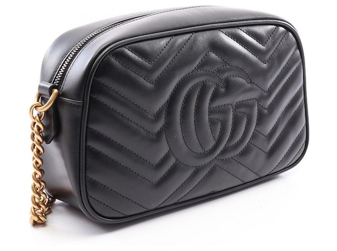 Borsa a tracolla in pelle Gucci GG Marmont Nero - vista 2