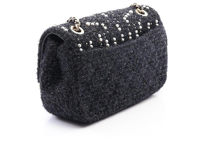 Bolsa de ombro em tecido preto e marfim Chanel Cru - vista 2