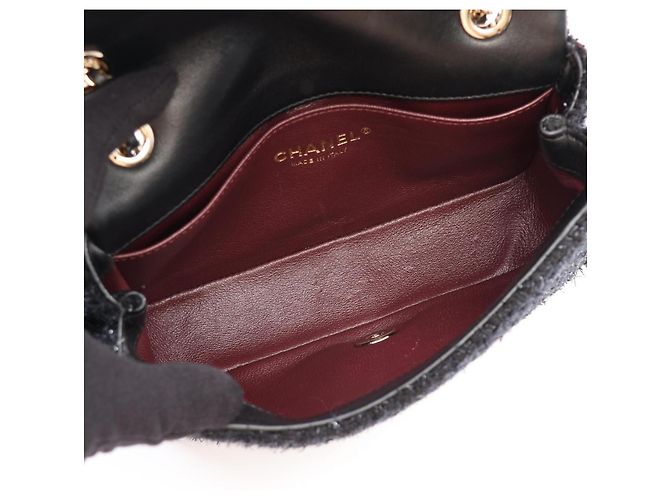 Bolsa de ombro em tecido preto e marfim Chanel Cru - vista 3