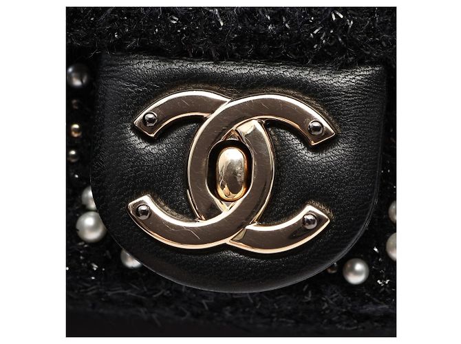 Bolsa de ombro em tecido preto e marfim Chanel Cru - vista 6