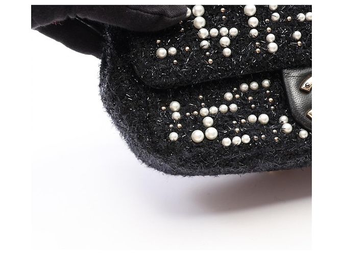 Bolsa de ombro em tecido preto e marfim Chanel Cru - vista 7