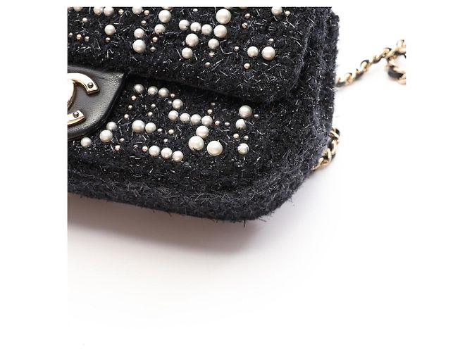 Bolsa de ombro em tecido preto e marfim Chanel Cru - vista 8