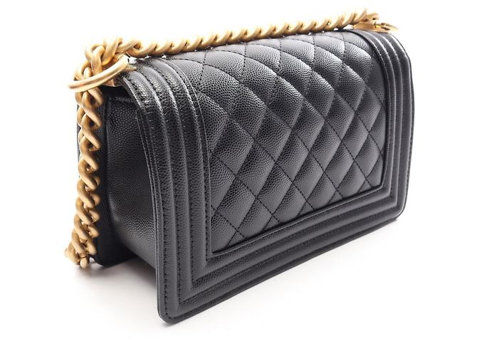Sac à épaule Chanel Boy Small en cuir de veau grainé noir - vue 2