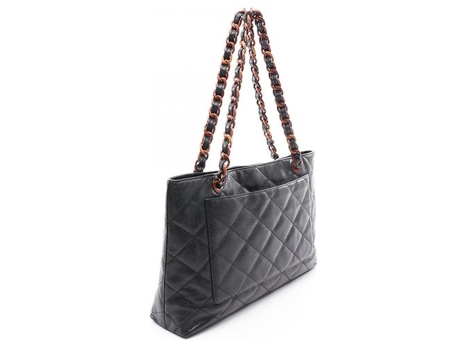 Saco Tote Chanel Matelassé com corrente efeito madeira Preto - vista 2
