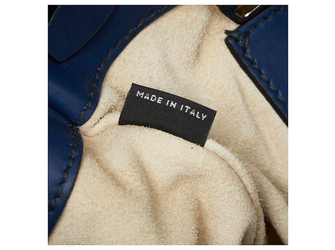 Sac à main Prada avec plaque logo triangle - Cuir Navy Bleu Marine - vue 11