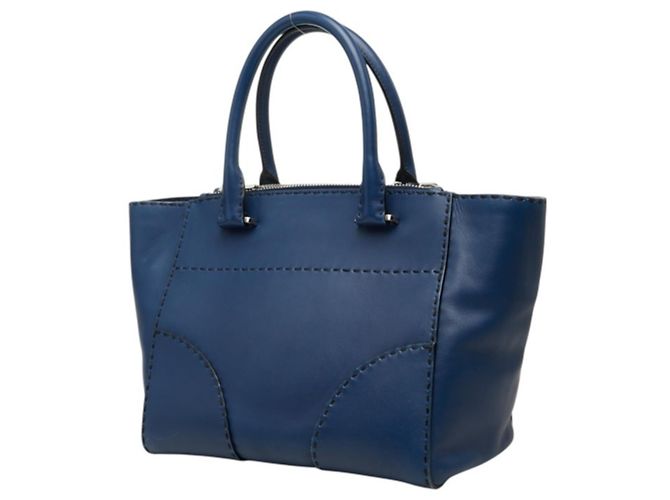 Sac à main Prada avec plaque logo triangle - Cuir Navy Bleu Marine - vue 2