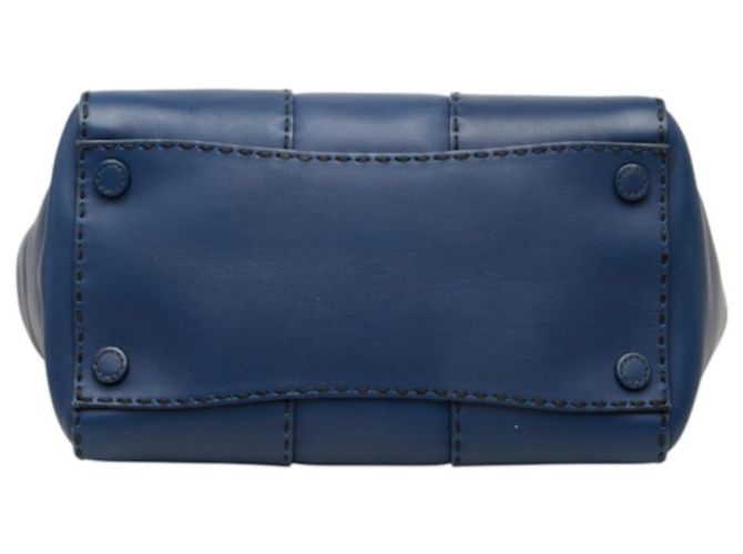 Sac à main Prada avec plaque logo triangle - Cuir Navy Bleu Marine - vue 3