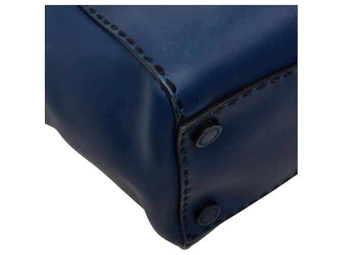 Sac à main Prada avec plaque logo triangle - Cuir Navy Bleu Marine - vue 5