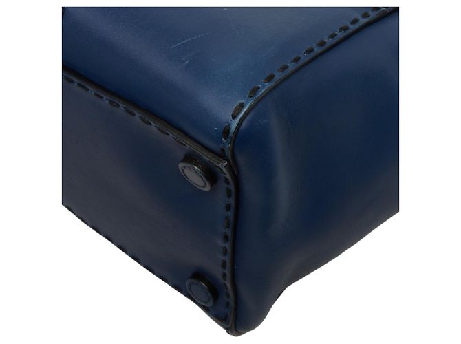 Sac à main Prada avec plaque logo triangle - Cuir Navy Bleu Marine - vue 6