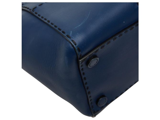Sac à main Prada avec plaque logo triangle - Cuir Navy Bleu Marine - vue 7