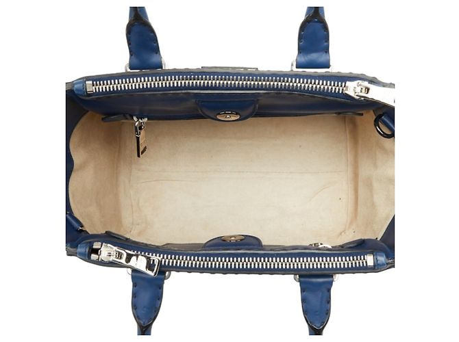 Sac à main Prada avec plaque logo triangle - Cuir Navy Bleu Marine - vue 8